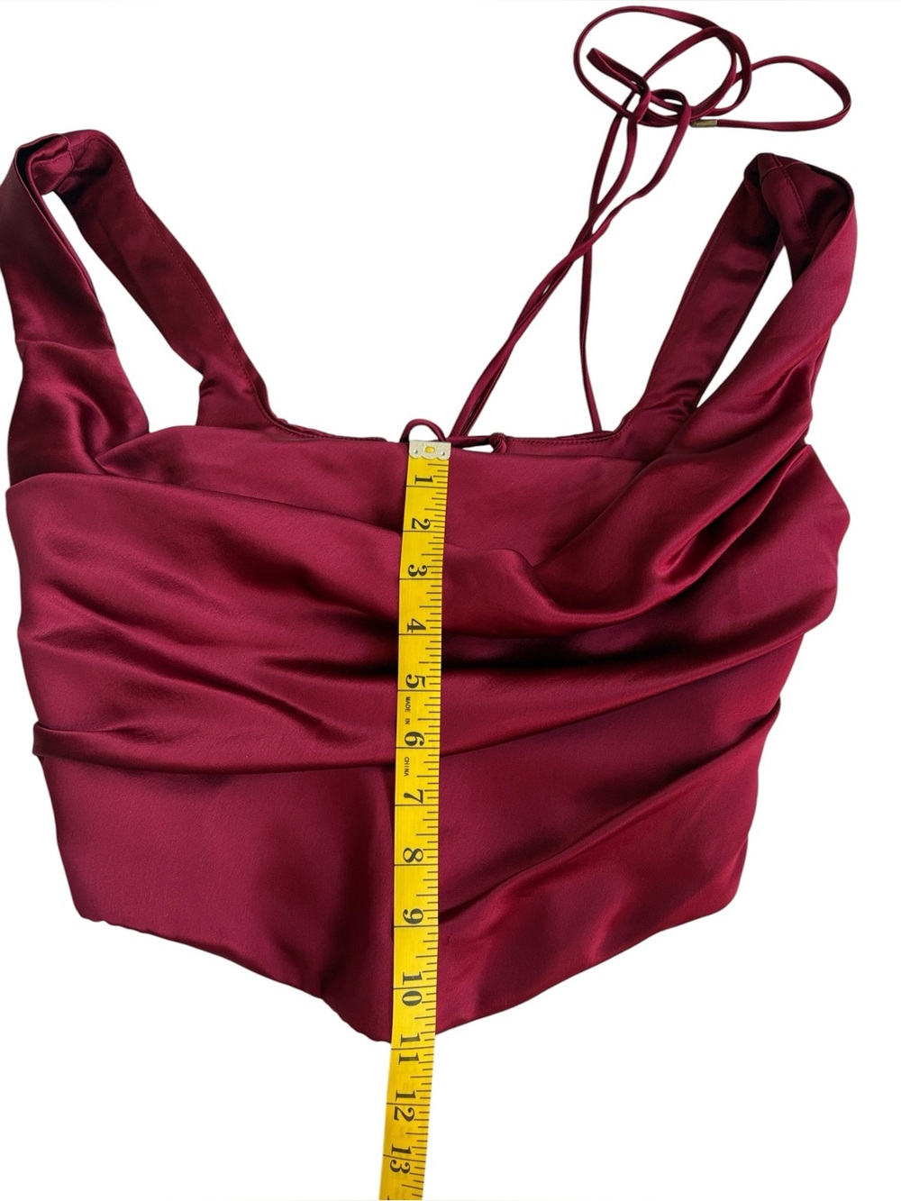 House of CB Una Corset Top Lace-up Dark Red Satin, Size L - Picture 7 of 9